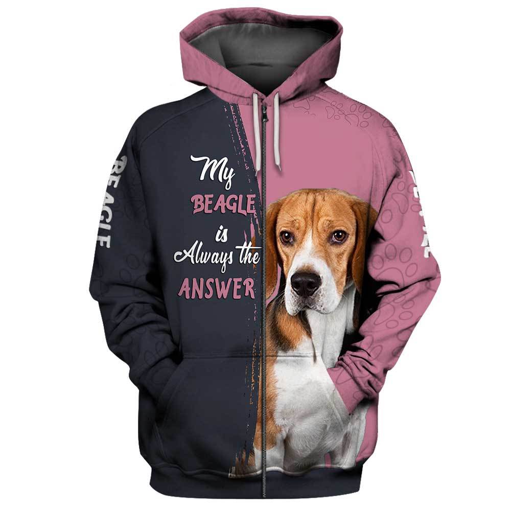 Beagle Answer 3D Full Printing Zip Hoodie