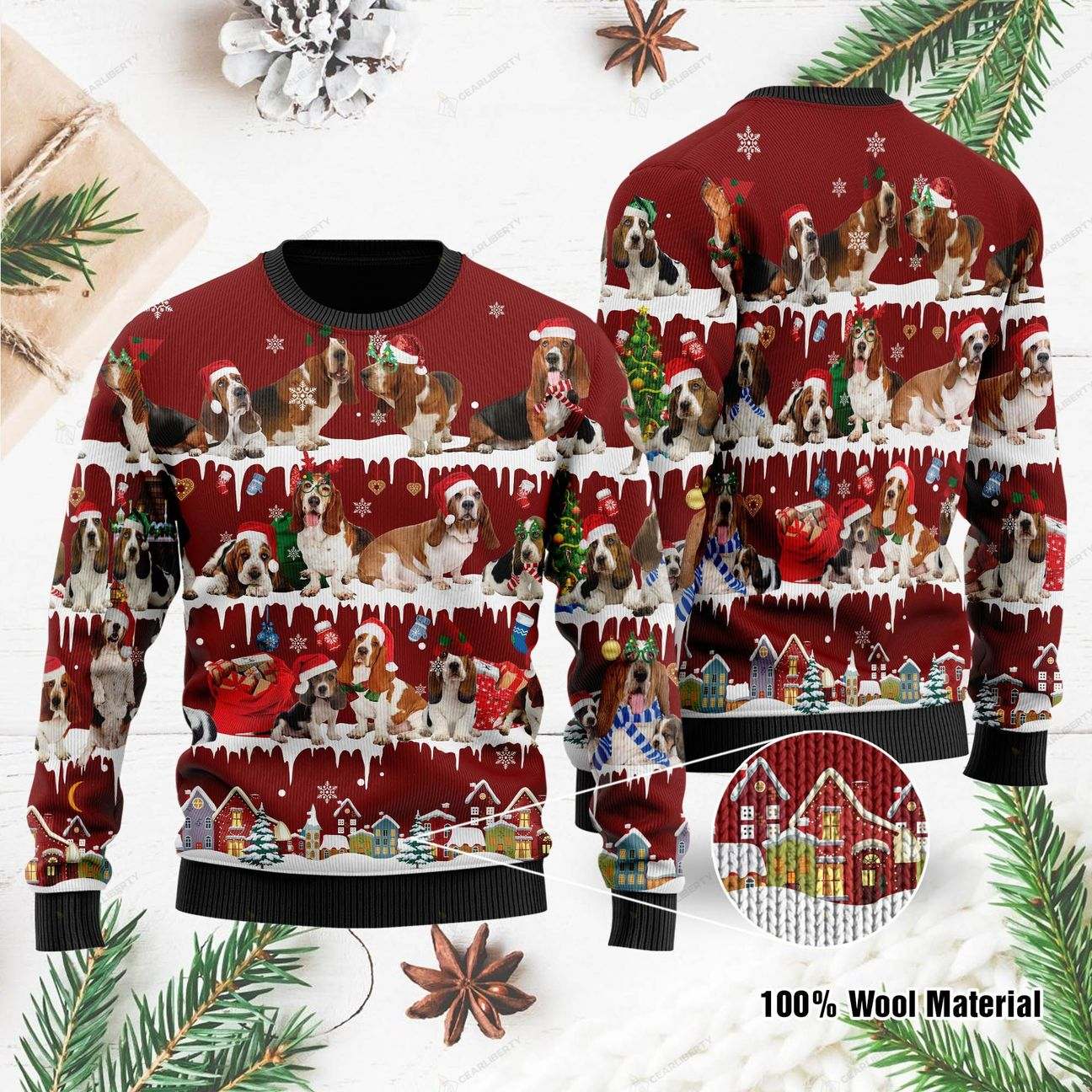 Basset Hound Christmas Ugly Sweater | Unisex | Full Size | Adult | Colorful | US1074