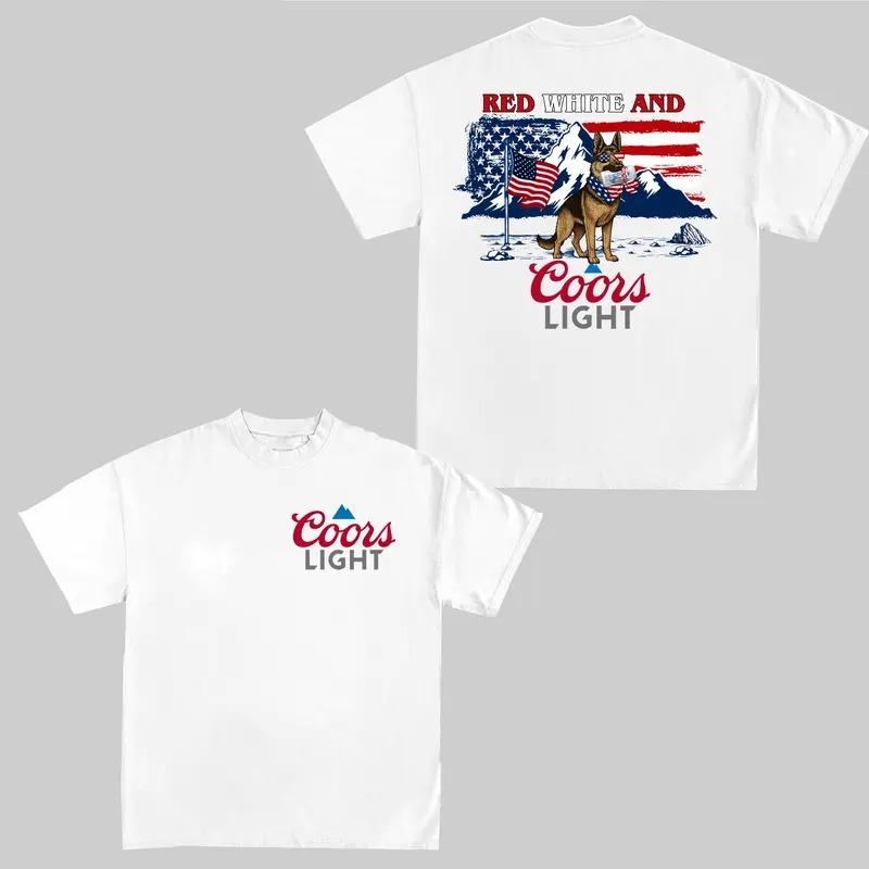 Coors Light 4th of July German Shepherd T-Shirt, Beers Shirt, Dog Beer Tees, US Beer Summer 4th of July Drinking Graphic Tees Outfit
