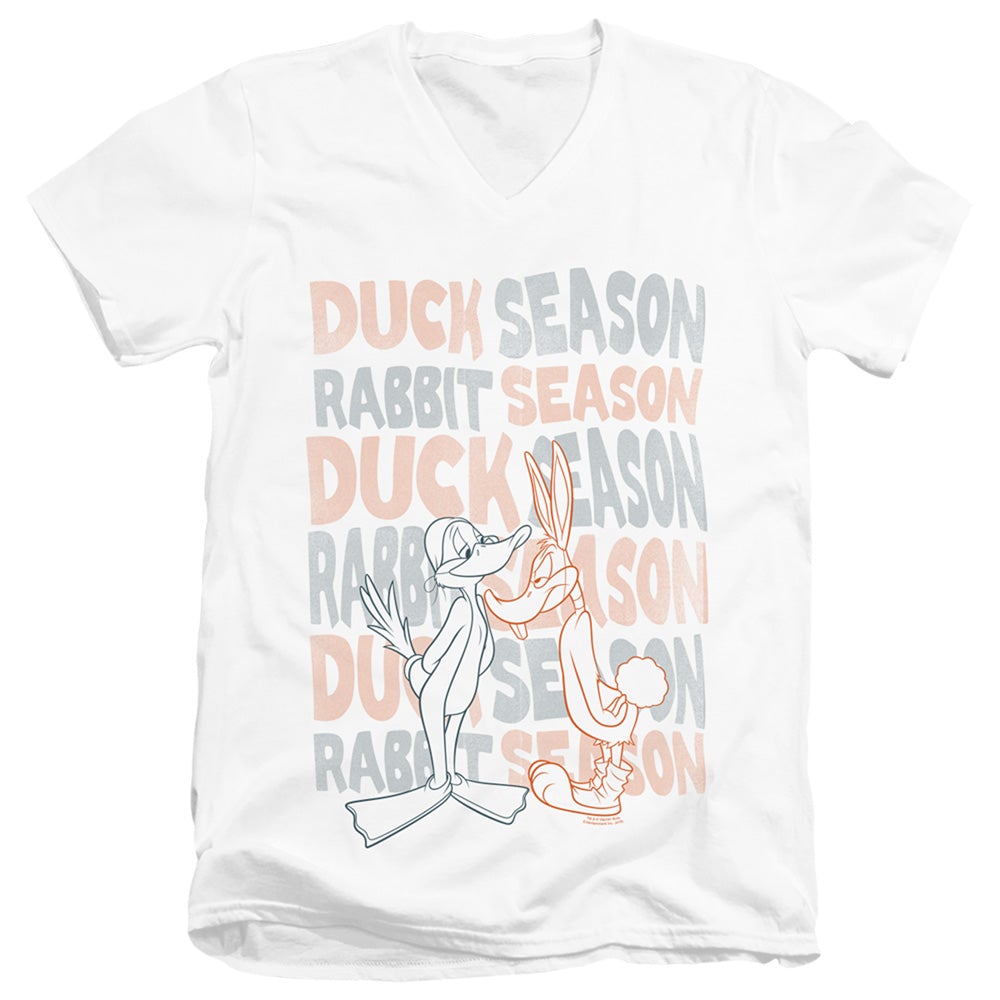 Looney Tunes Duck Season Rabbit Season Mens Slim Fit V-Neck T Shirt White