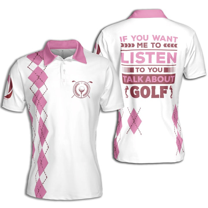 Golf Talk About Golf Women Argyle Pattern Pink Short Sleeve Woman Polo Shirt