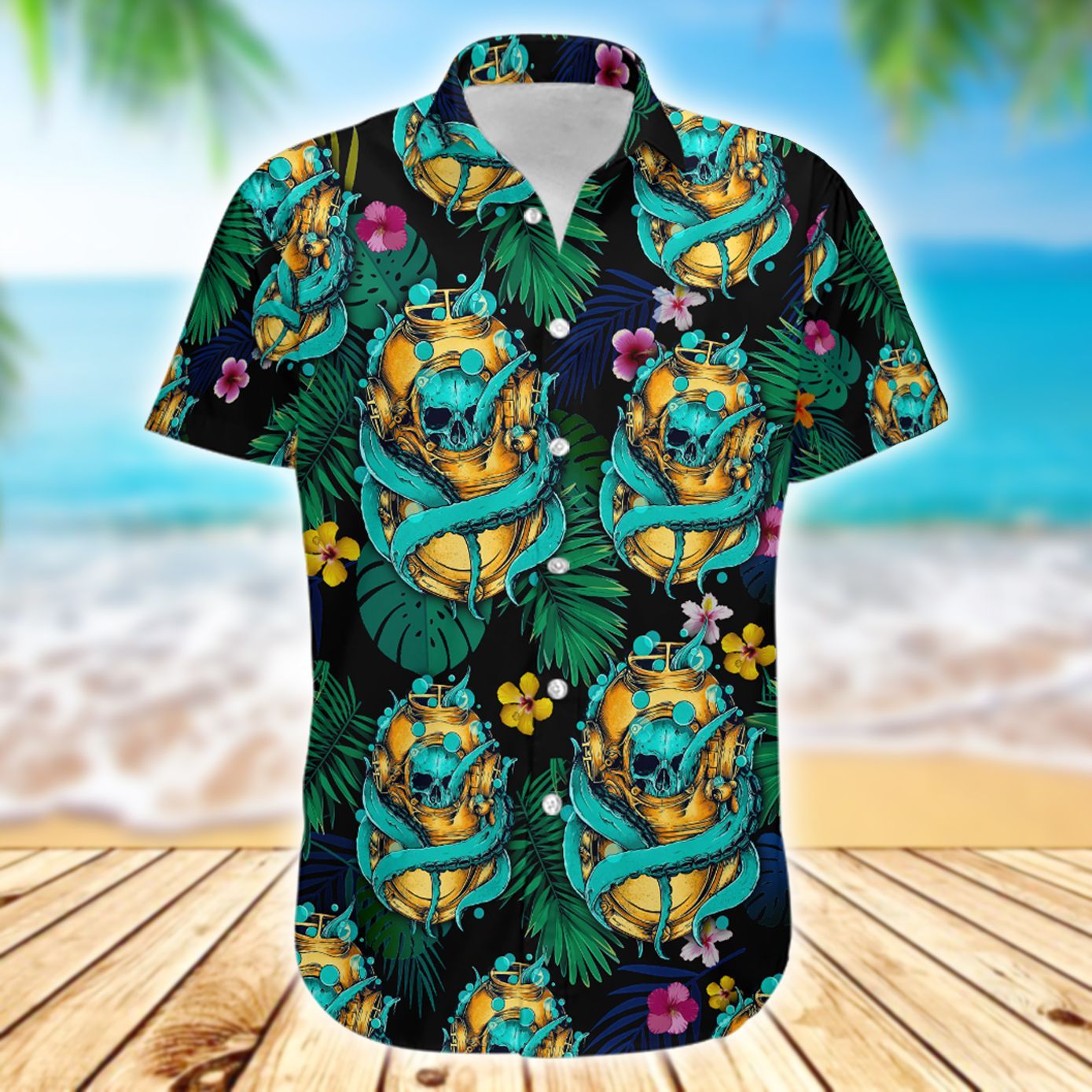 Skull Diving Helmet Hawaiian Shirt Ha58159