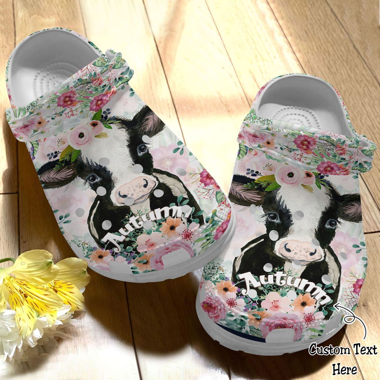 Cow Personalize Clog, Custom Name, Text, Fashion Style For Women, Men, Kid, Print 3D Personalized Floral Baby Cow