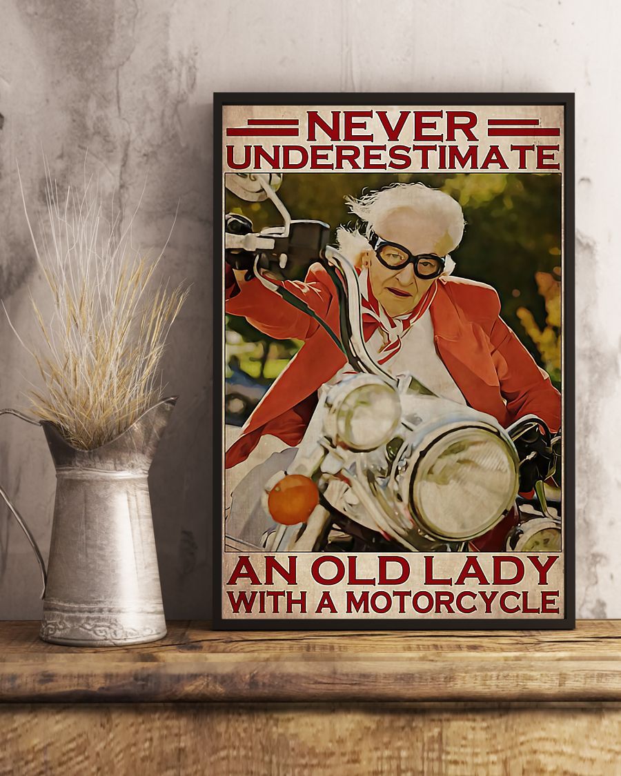 Never Underestimate An Old Lady With A Motorcycle Vertical Canvas And Poster | Wall Decor Visual Art