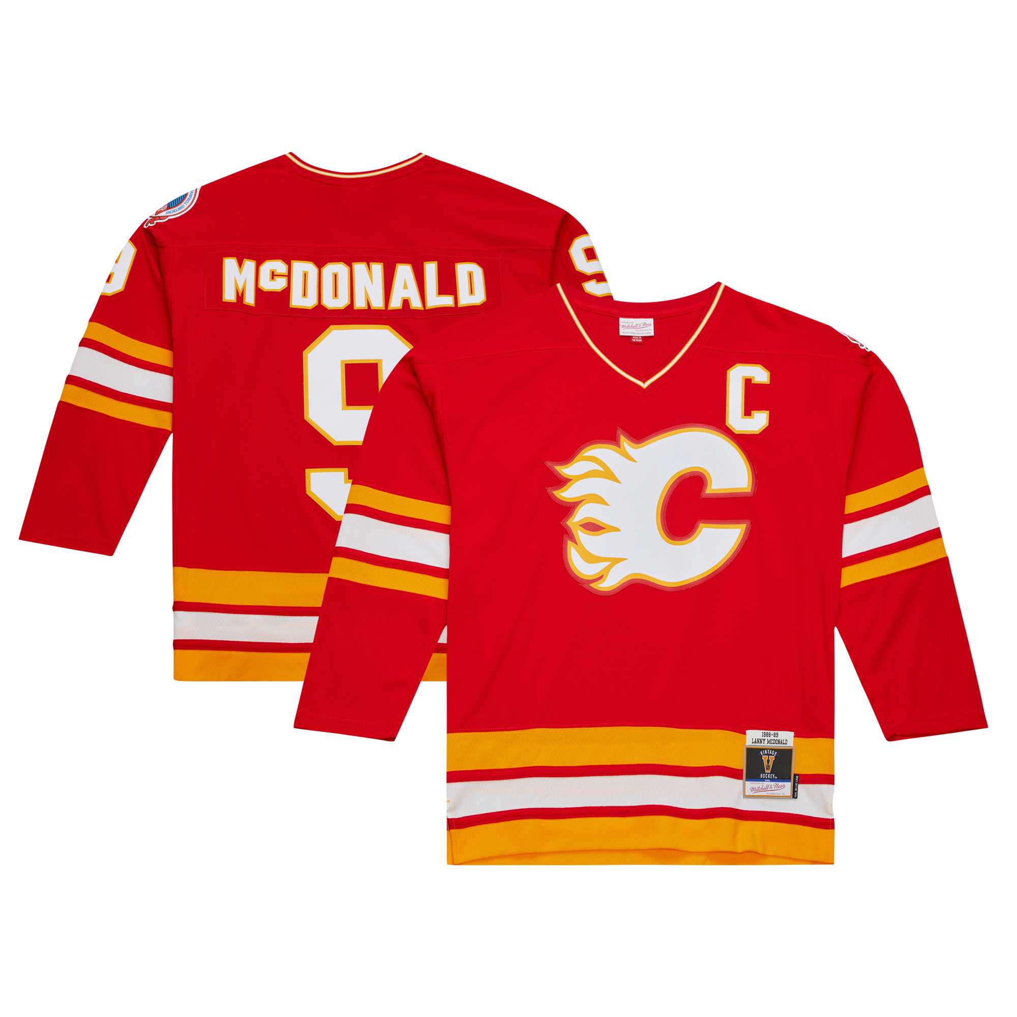 Lanny McDonald Calgary Flames Mitchell & Ness Captain Patch 1988/89 Blue Line Player Jersey – Red