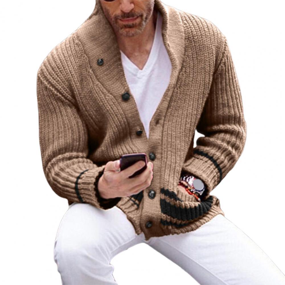 Stretch Great Loose Men Sweater Elastic Sweater Coat Contrast Colors for Work alx