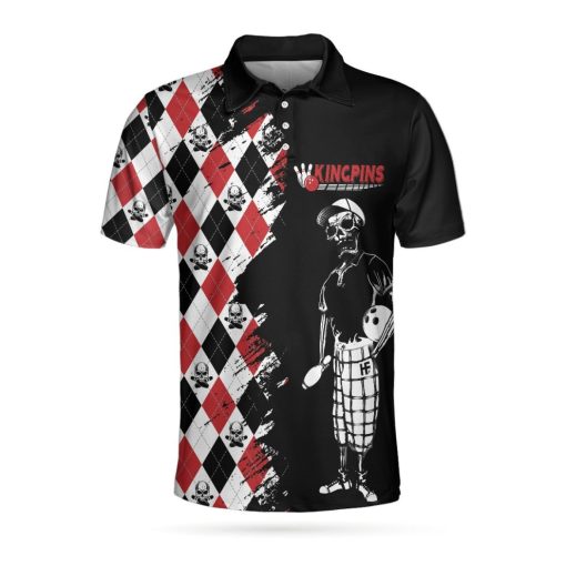 Bowling Red Black White Skull Pattern Short Sleeve Polo Shirt, Polo Shirts For Men And Women Donuink Store