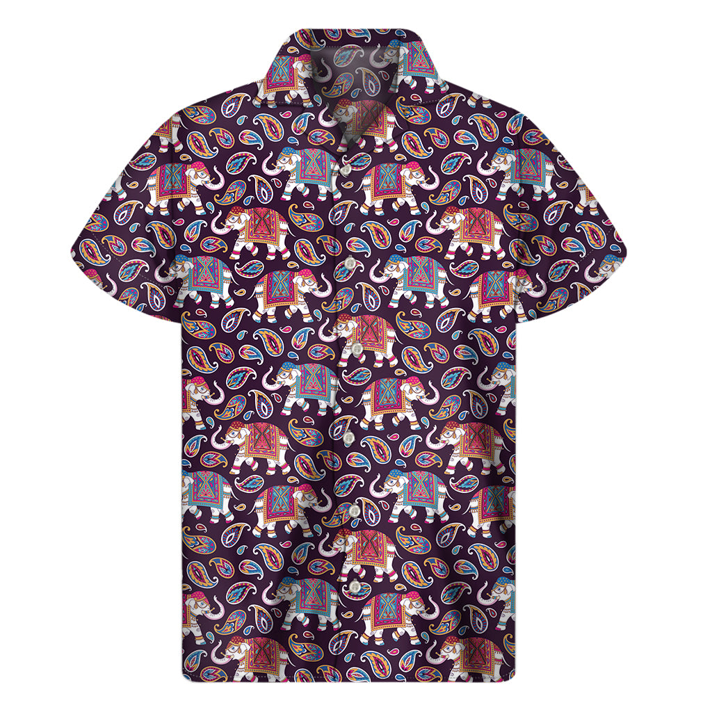 Vintage Indian Elephant Pattern Print Men’S Short Sleeve Shirt