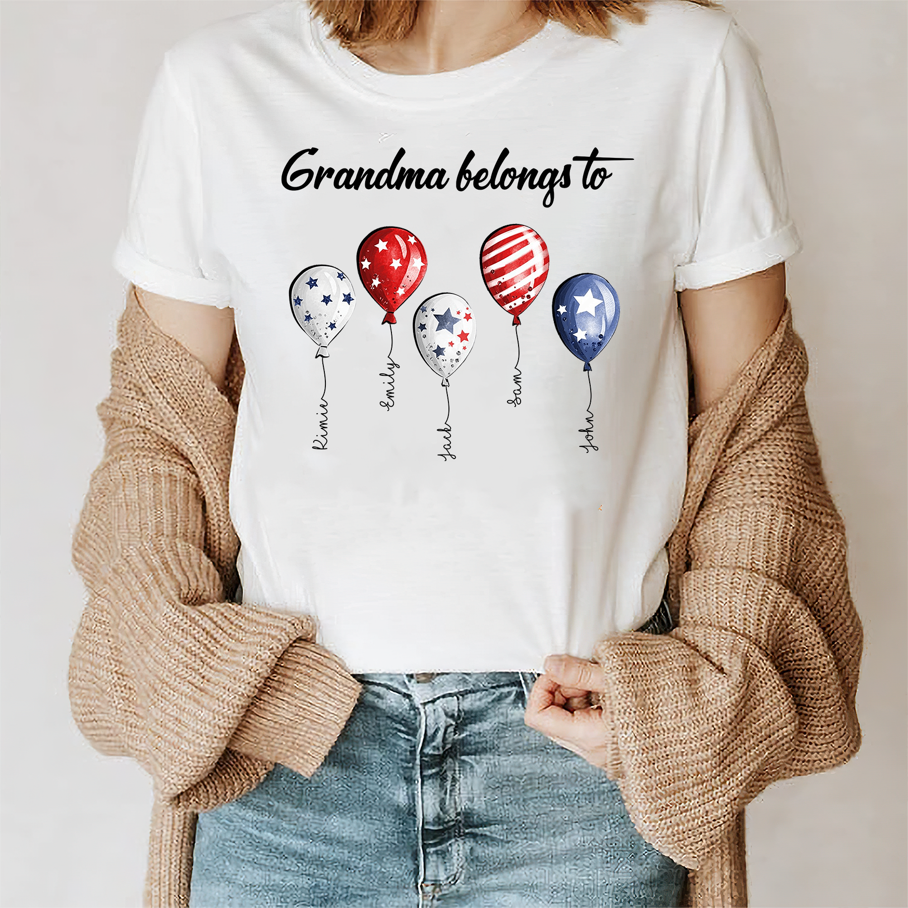 Grandma Belong To, Personalized Nana T-Shirt With Kids Names, 4Th Of July Independence Day Tshirt