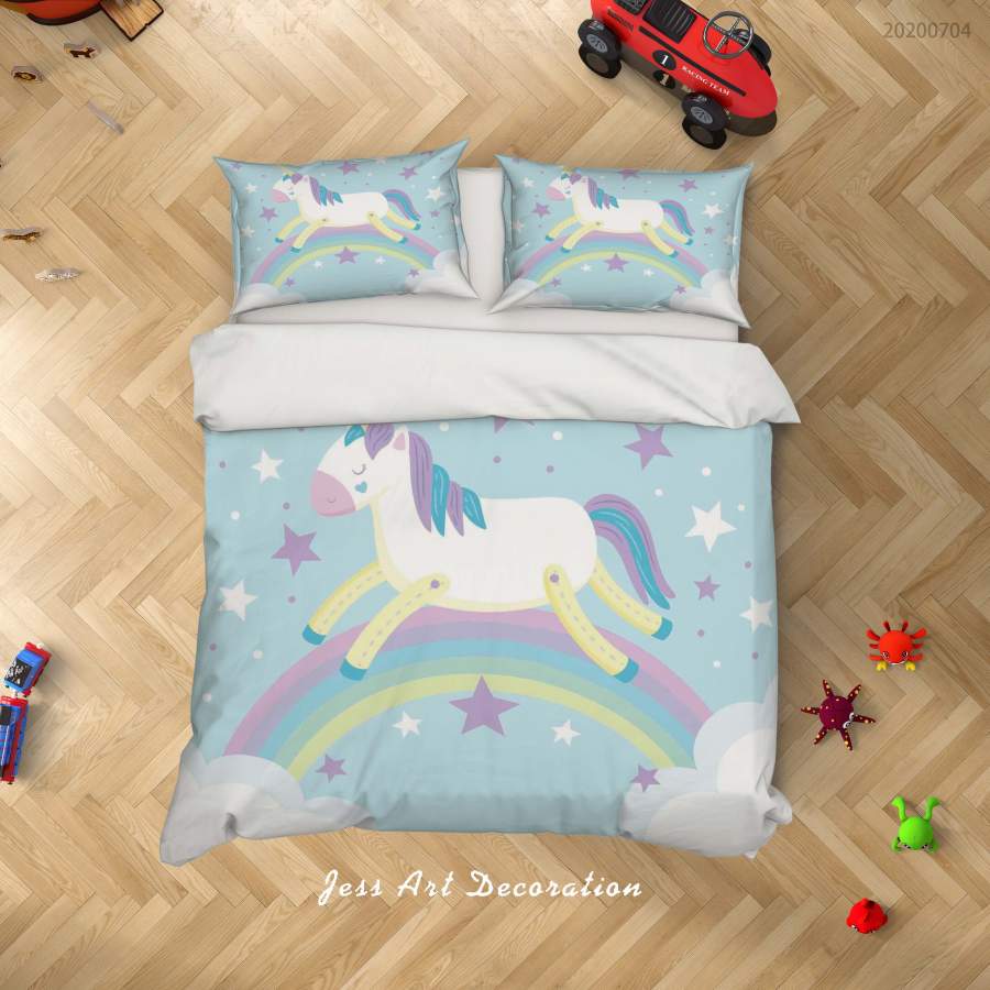 3D Blue Stars Rainbow Unicorn Quilt Cover Set Bedding Set Duvet Cover Pillowcases SF87