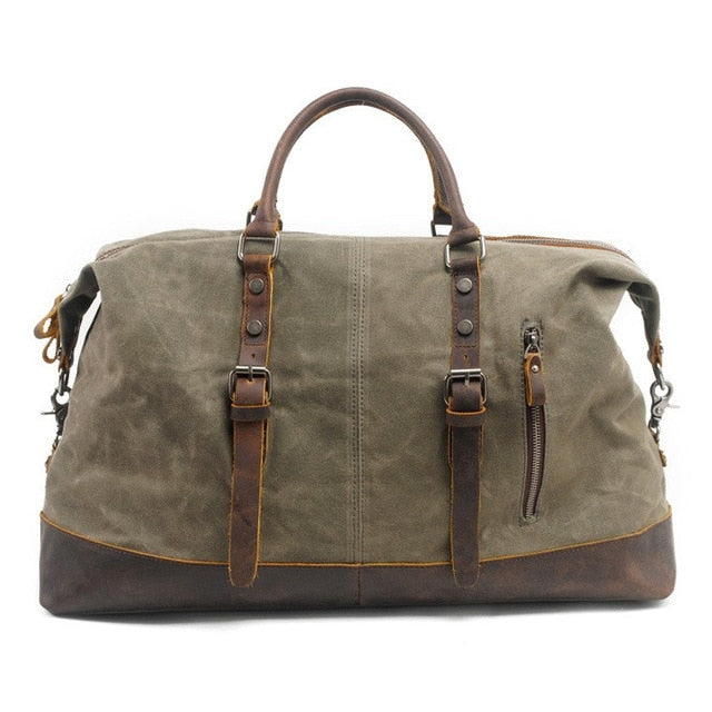 Vintage Waxed Canvas Travel Duffel Large Capacity Oiled Leather Weekend handbag