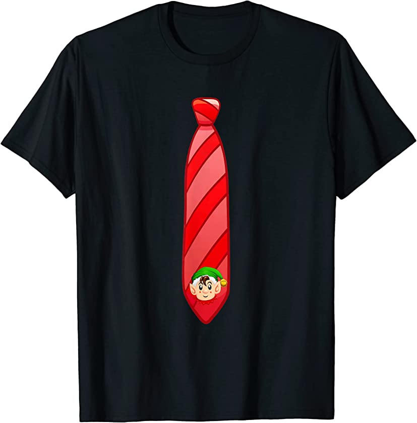 Christmas Elf Funny Tie Candy Cane Necktie Xmas Costume T-Shirt