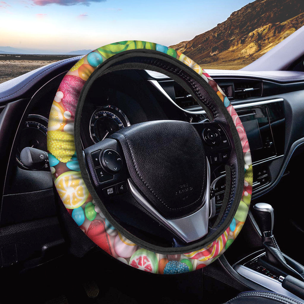 Colorful Lollipop And Candy Print Car Steering Wheel Cover