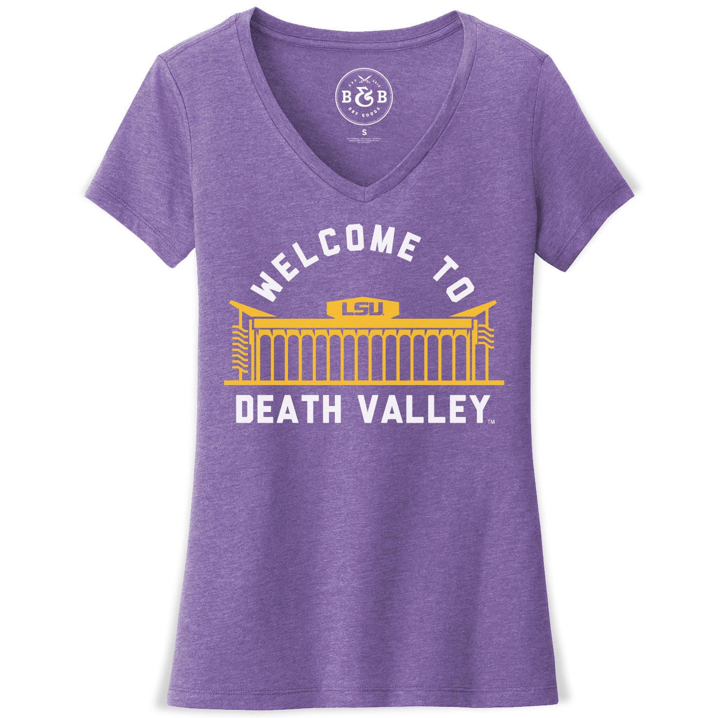 B&B Dry Goods Lsu Tigers Welcome To Death Valley Womens V-Neck T-Shirt – Purple