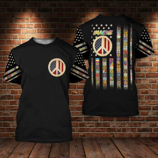 Hippie Peace Sign Imagine 3D All Over Printed Shirts For Men And Women, Gift For Hippie Lover, Hippie Soul