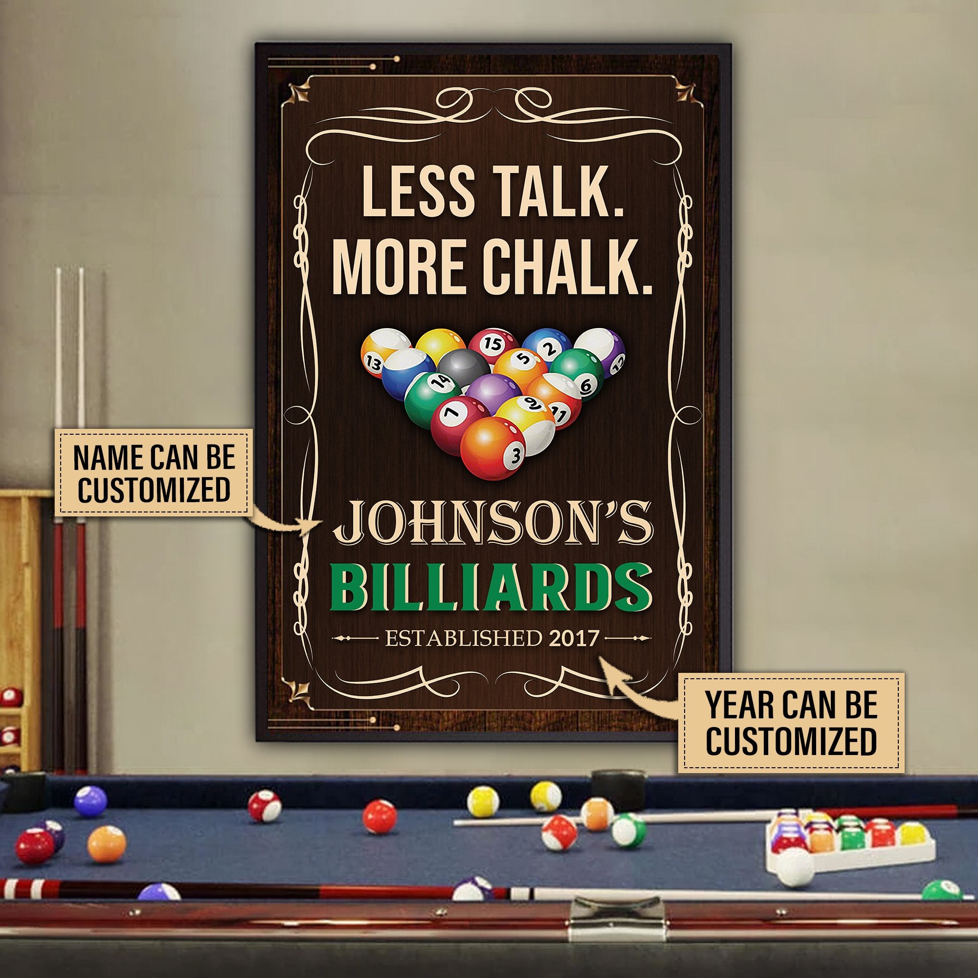 Aeticon Gifts Personalized Billiard Less Talk More Chalk Canvas Mom Dad Gift Home Decor