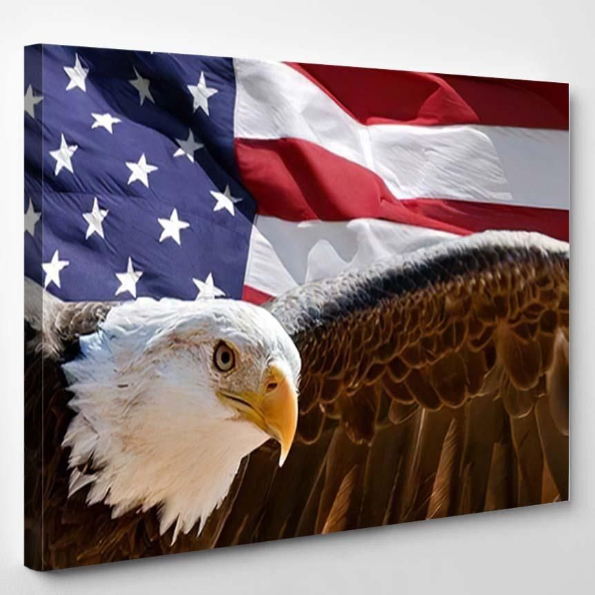 Patriotic Eagle Taking Wing Front Us – Eagle Animals Canvas Art Wall Decor Christmas Gift Ideas