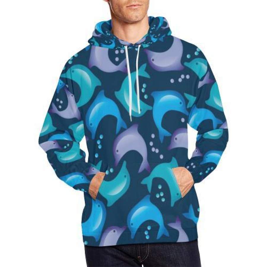 Dolphin Pattern Print Men Pullover Hoodie