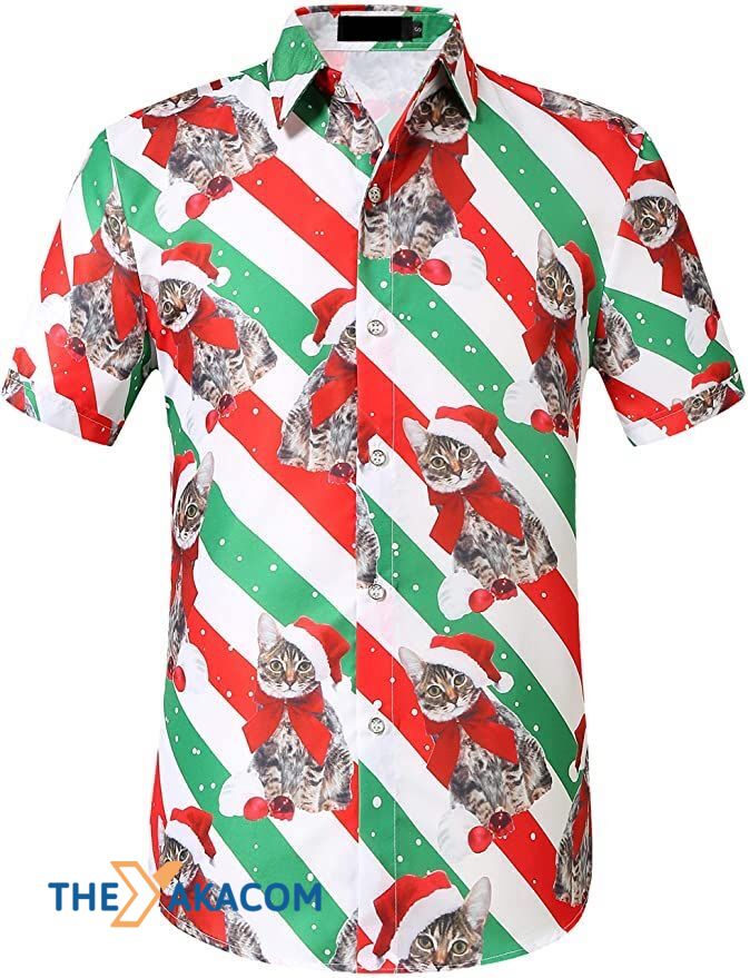 Cat Christmas Vacation Party Tropical Ugly Christmas Hawaii Hawaiian Shirt