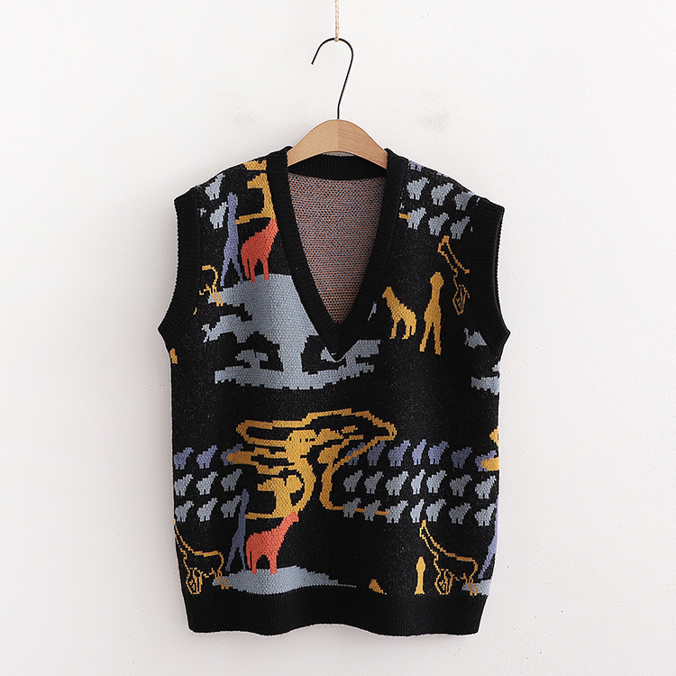 Urifens V Nec Knitted Vest Korean Sweater Oversized Lazy Embriodery Print Sleeveless Pullover 2021 Spring Chic Vest BN46U alx