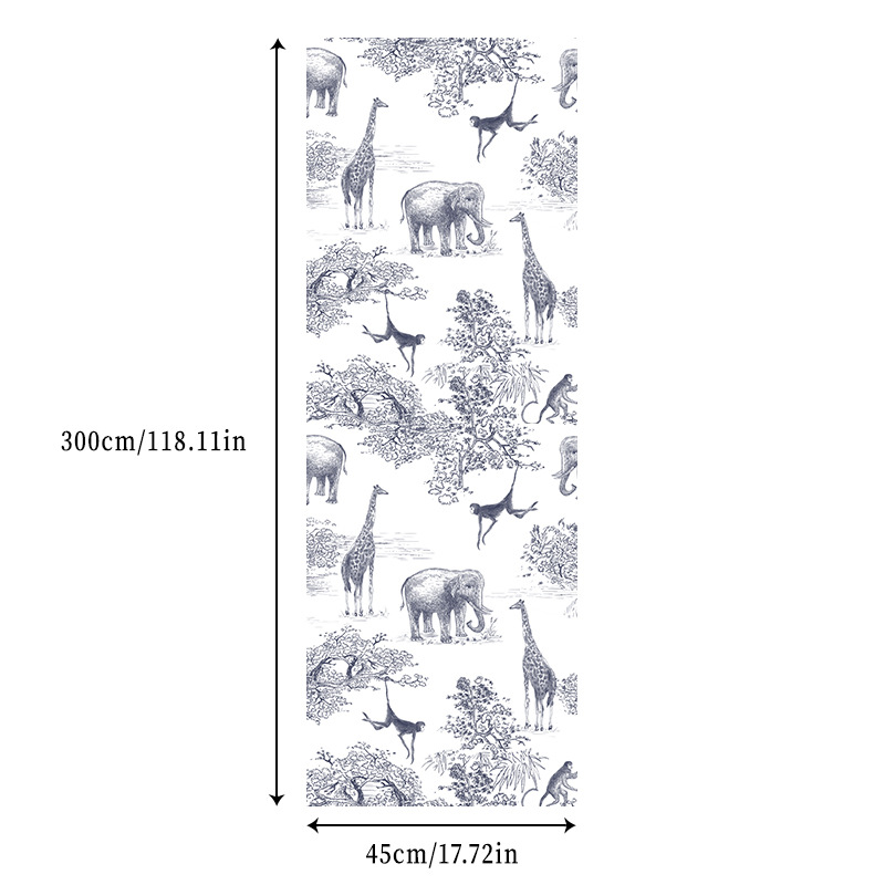 Tropical Forest Animal Wallpaper Elephant Giraffe Monkey Printed Self Adhesive Wallpaper Cartoon Contact Paper for Kids Room alx