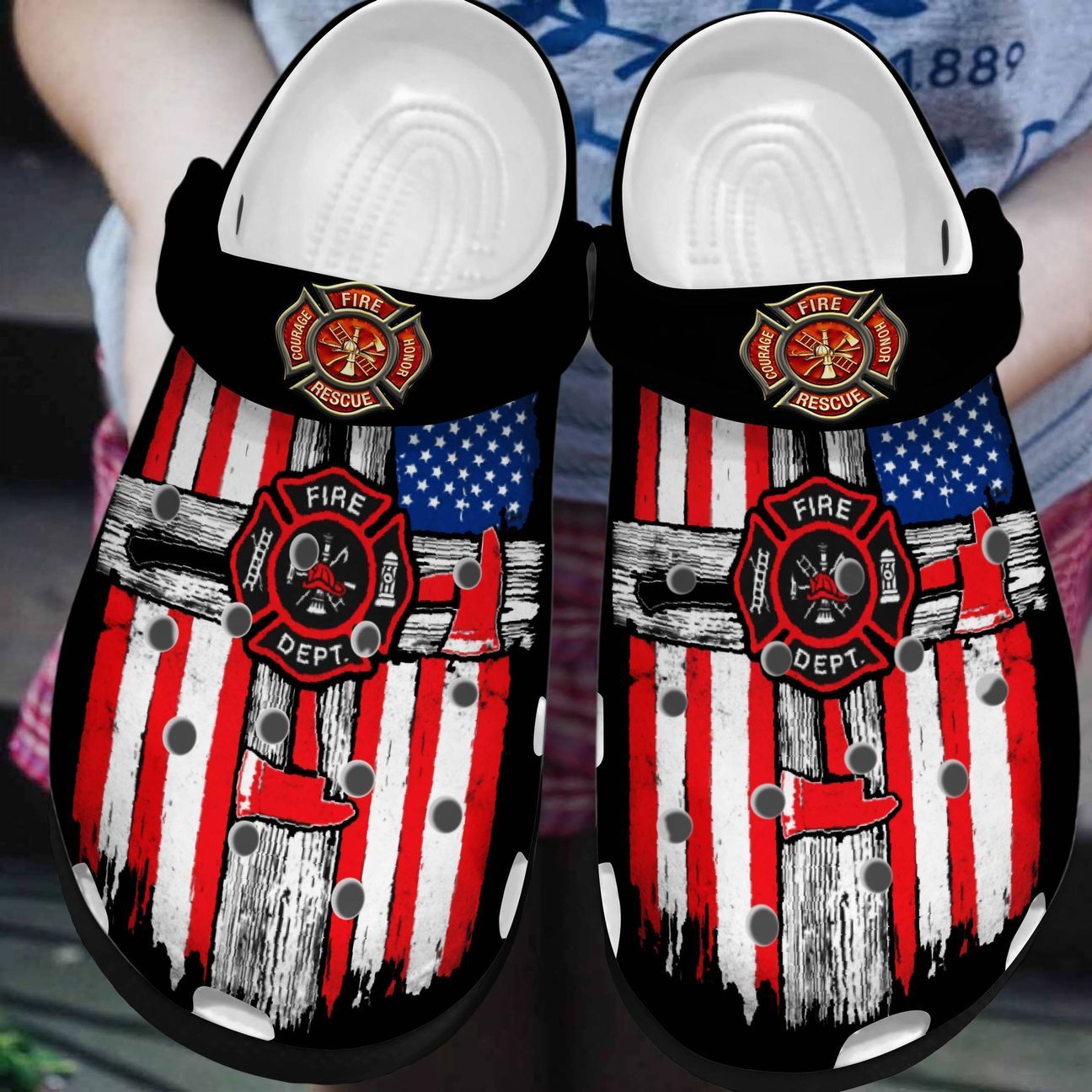 Firefighter Personalized Clog, Custom Name, Text, Color, Number Fashion Style For Women, Men, Kid, Print 3D American Flag