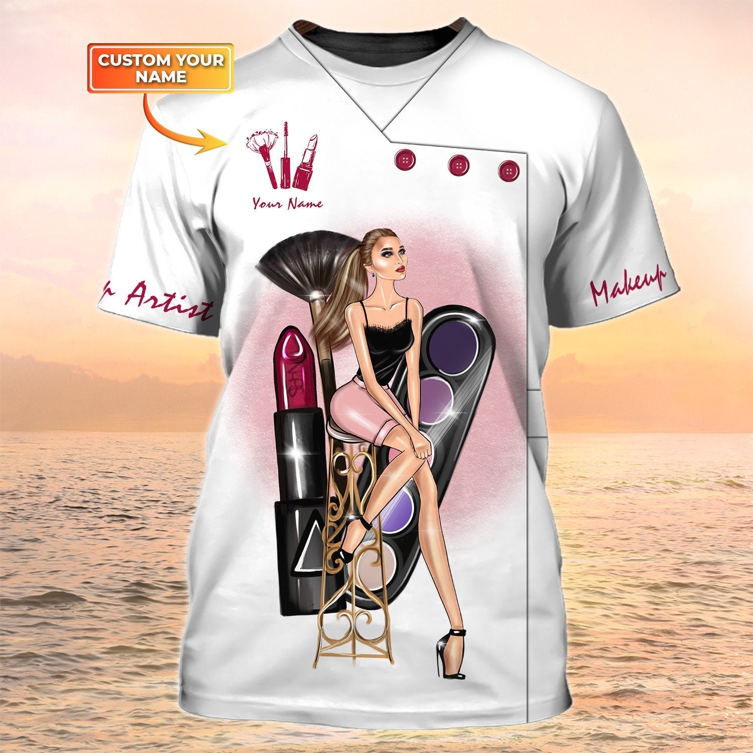 Makeup Artist Custom Shirts Beauty Salon Uniform White 3D Shirt For Makeup Technican