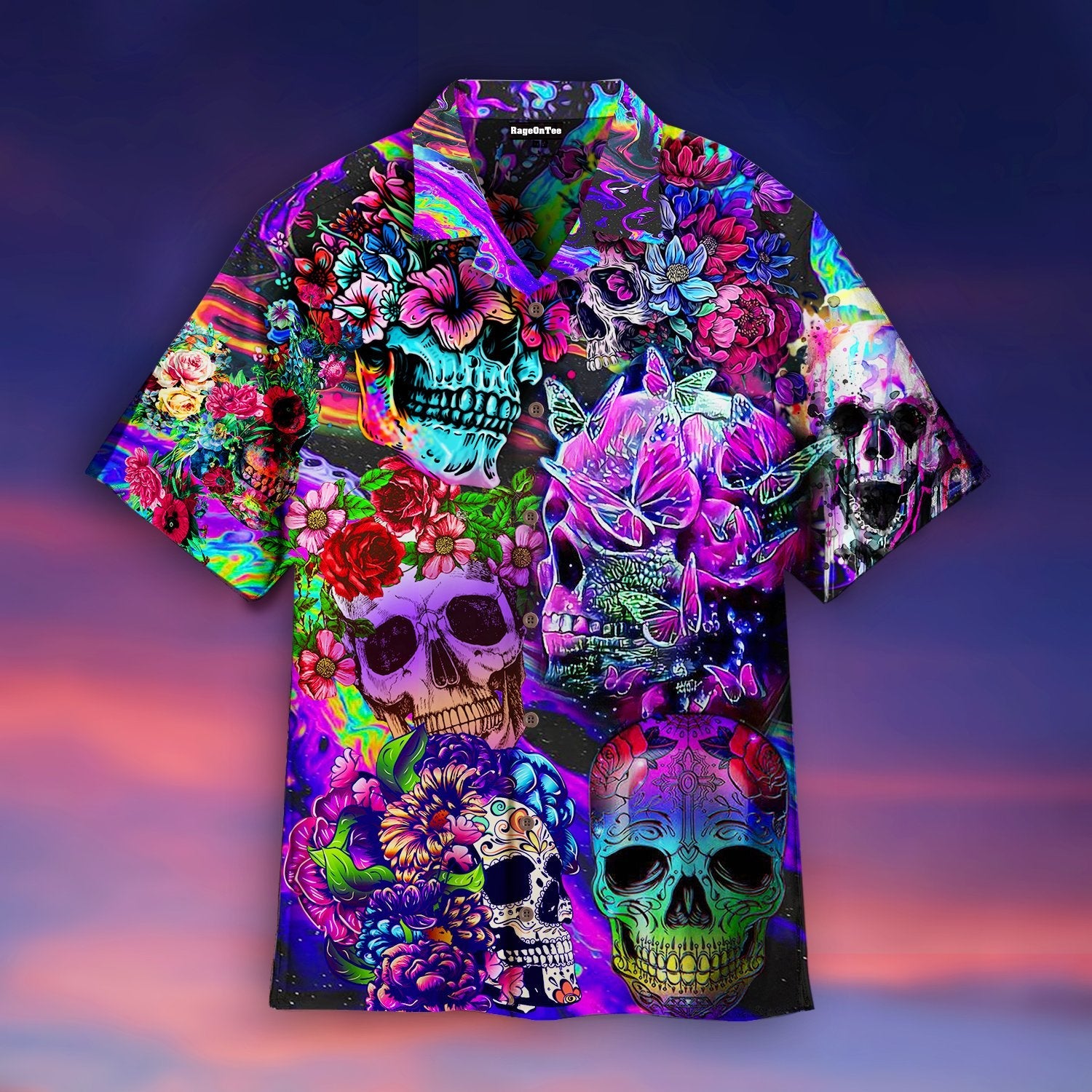 Flowers Hippies Colorful Skull Hawaii Shirt For Men Women Adult Ha89338