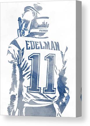 Julian Edelman New England Patriots Water Color Pixel Art 2 Joe Hamilton Canvas Print