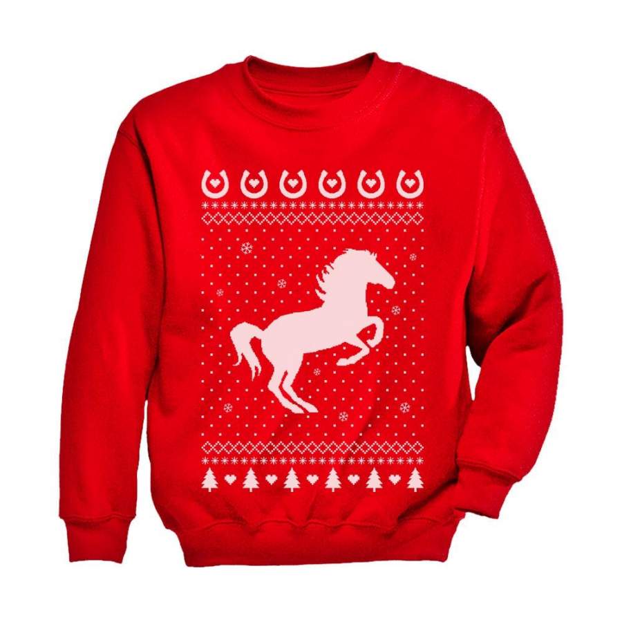 Ugly Christmas Sweater Love Horses Youth Kids Sweatshirt