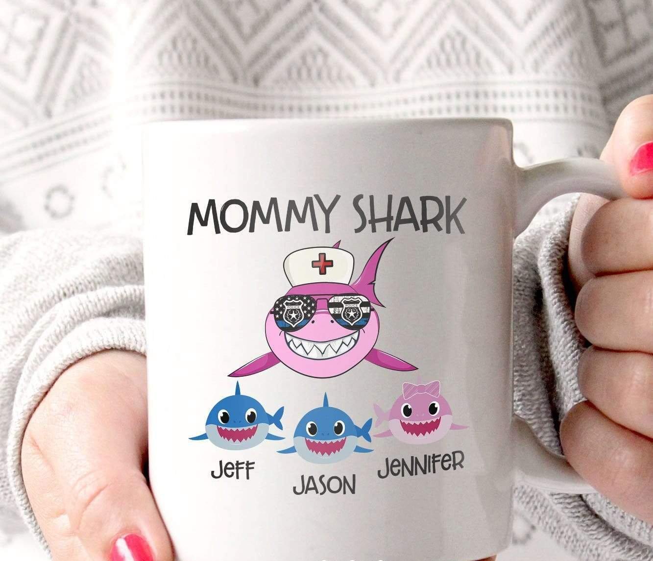 [Personalized Name] Mommy Shark Police And Nurse  – Gift For Mom, Gift For Mother’S Day – Coffee Mug