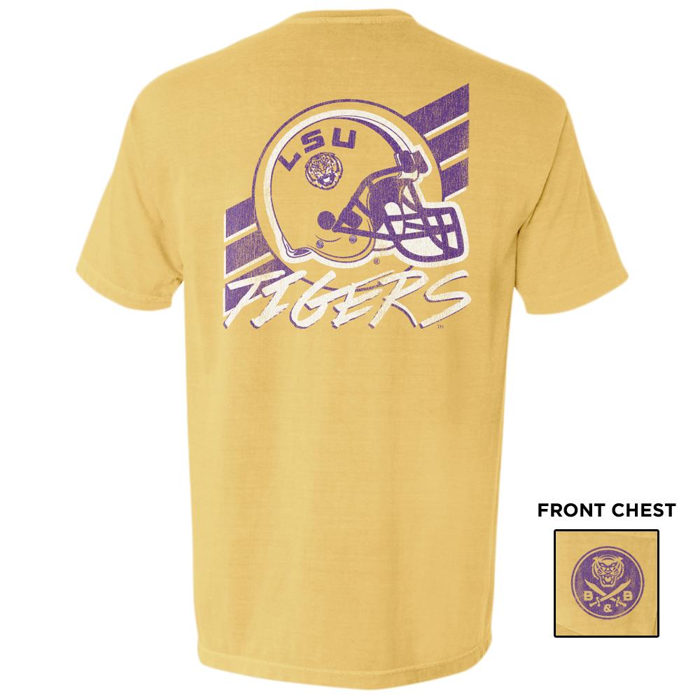 B&B Dry Goods LSU Tigers 90’s Football Stripe Garment Dyed Pocket T-Shirt – Mustard