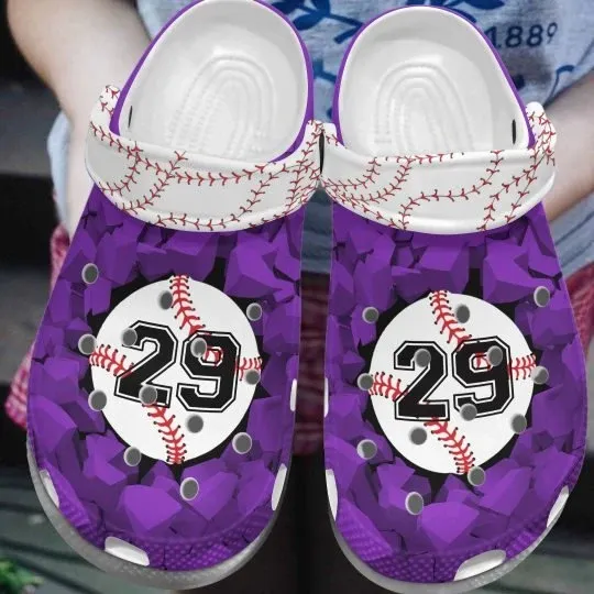 Baseball Whitesole Proud Purple Personalize Clog Custom Crocss Clog Number On Sandal Fashion Style Comfortable For Women Men Kid