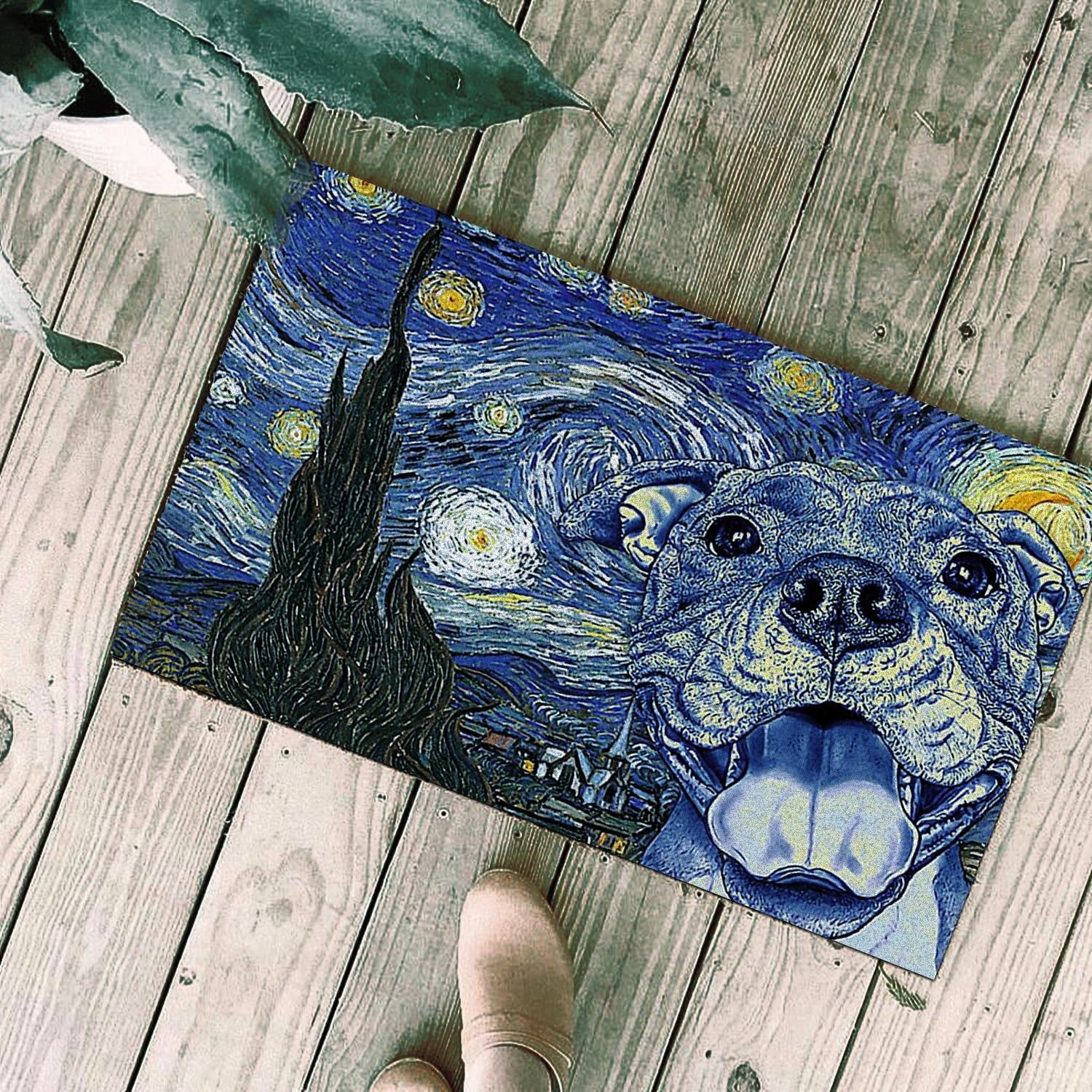 U Pitbull Starry Night ALL OVER PRINTING DOORMAT