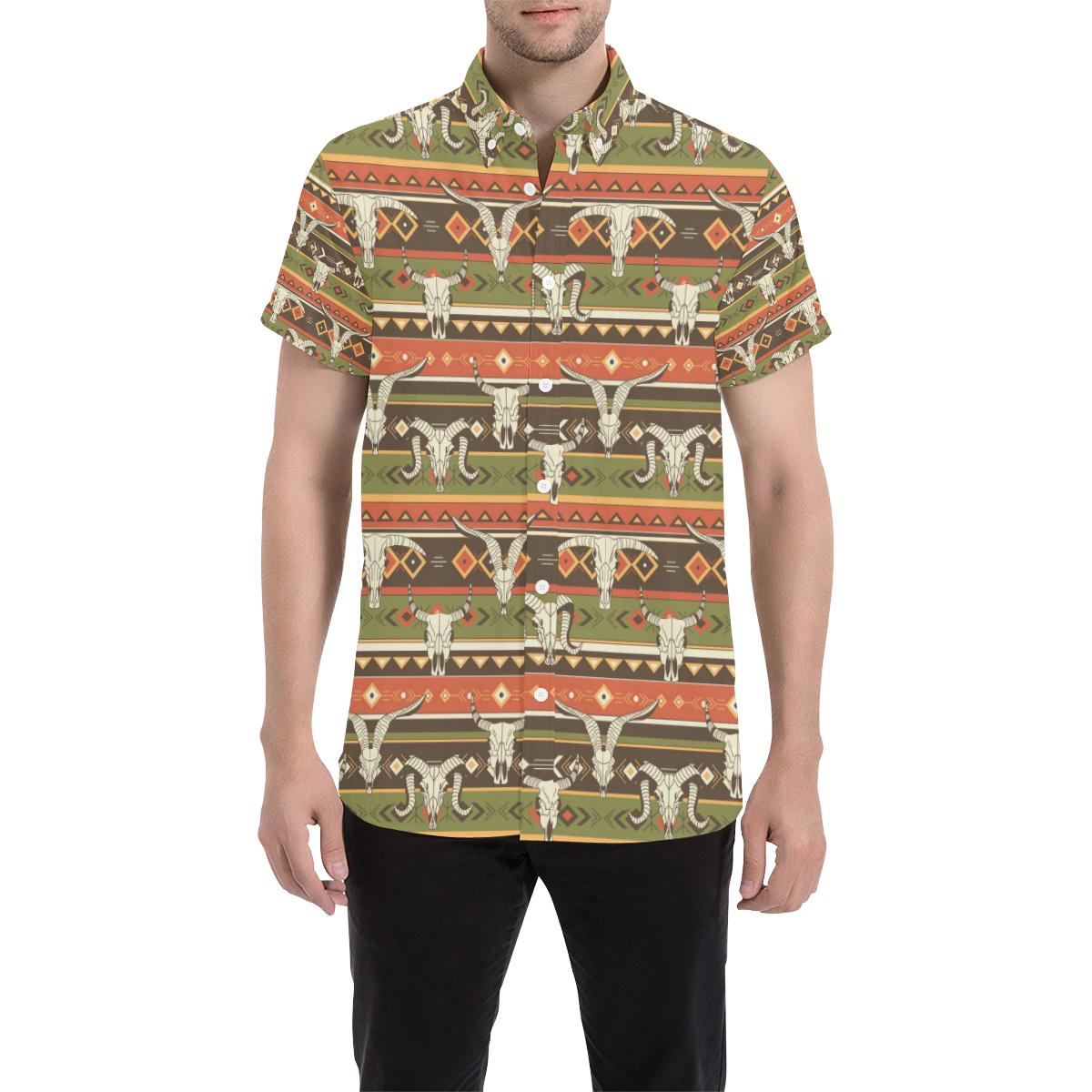 American indian Skull Animal Men Button Up Shirt