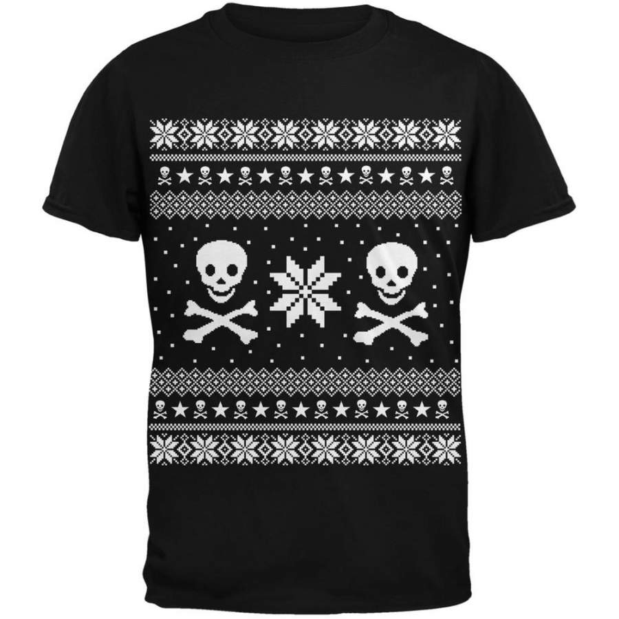 Skull & Crossbones Ugly Christmas Sweater Black Youth T-Shirt