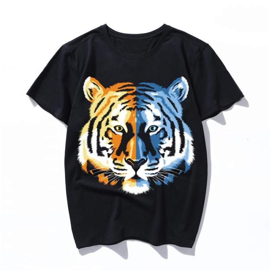 tiger orange blue T-Shirt Oversized Men Women Tee Shirt Summer Cotton Short Sleeve Cute Graphic Tshirt