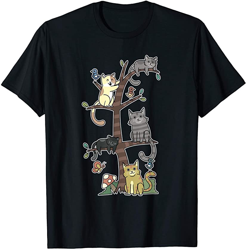 Cats Kittens on a Tree Pet Cat Rescue Loves Kitty Cartoons T-Shirt