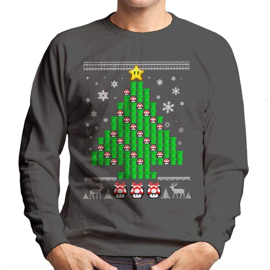 Super Mario Mushroom Christmas Tree Men’s Sweatshirt