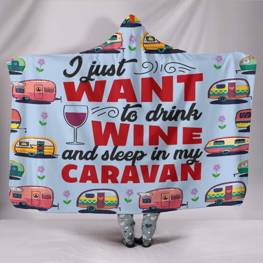 Wine & Caravan Hooded Blanket – Blue