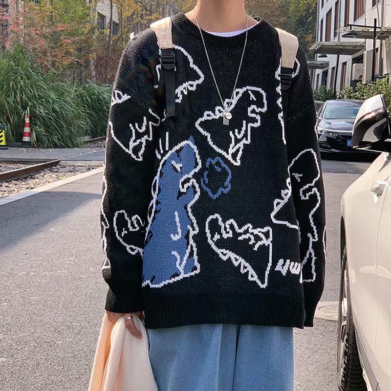 Sweater Women Y2K Green Fashion Cartoon Printed Top Harajuku 90S Knit Oversize Sweater Loose Casual Pullover 2021 Winter Jumper alx