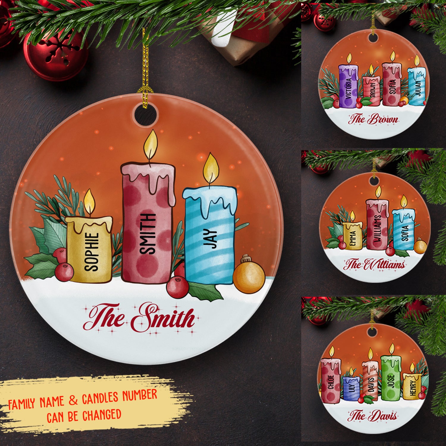 Candle Family – Personalized Ceramic Christmas Ornaments