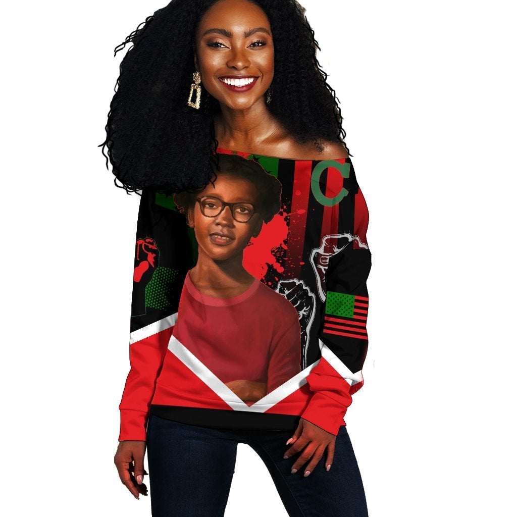 Wonder Print Shop Sweatshirt – African American Flag Claudette Colvin Women Off Shoulder