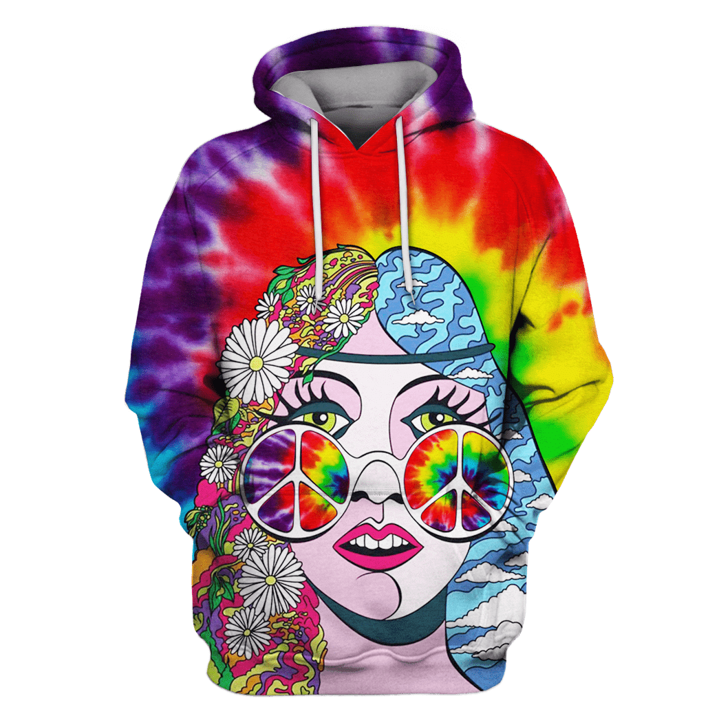 Hippie Beautiful Woman With Colored Glasses Custom T-Shirt – Hoodies Apparel