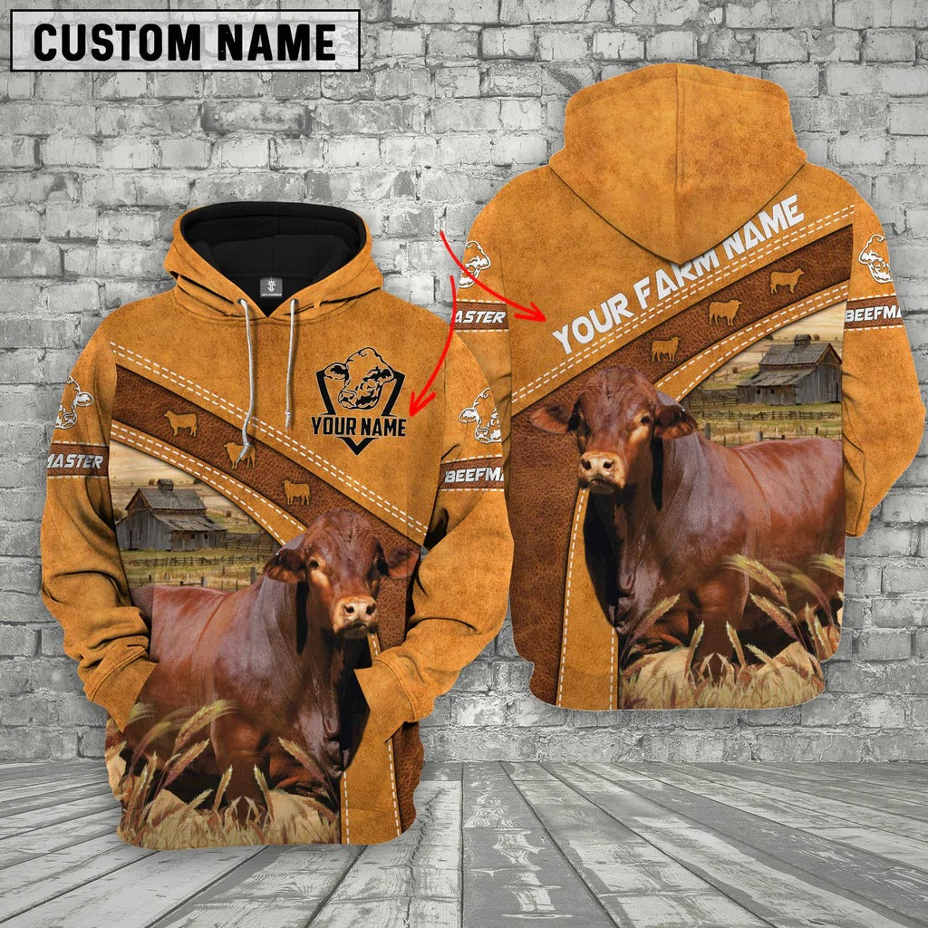 Beefmaster 3D Customized Name Hoodie For Men Women, Farm Zip Up Hoodie Cow Hoodie