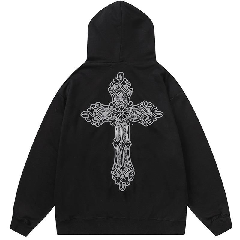 Lemandik Oversize Zipper Hoodie Foam Cross