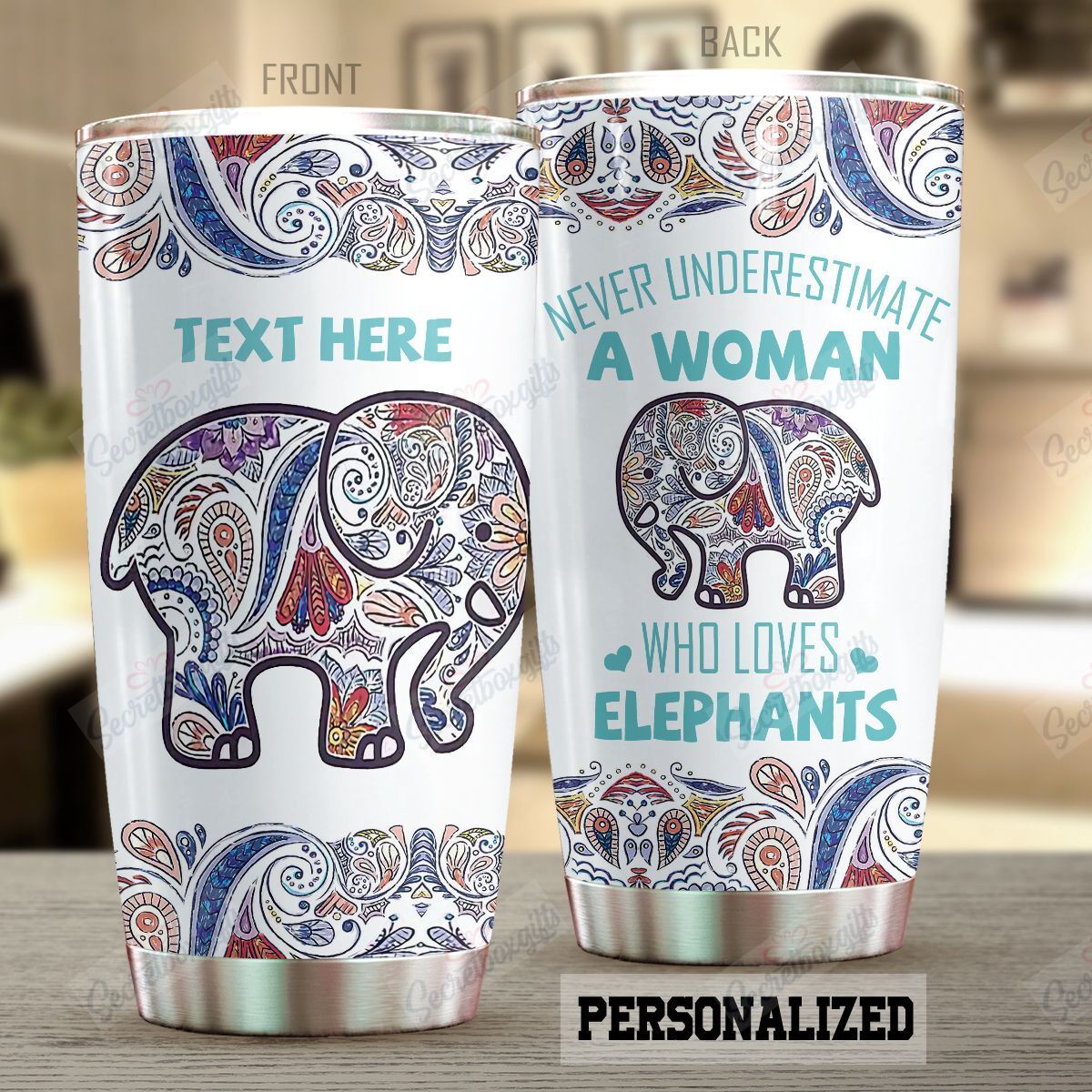 Personalized Elephant Never Underestimate A Woman Who Loves Elephants Kl0610304Cl Stainless Steel Tumbler Travel Customize Name, Text, Number, Image