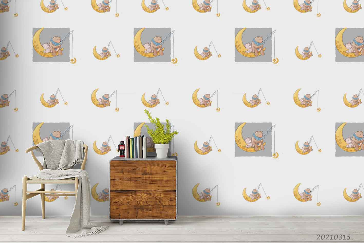 3D Cartoon Moon Animal Bear Wall Mural Wallpaper Lqh 270