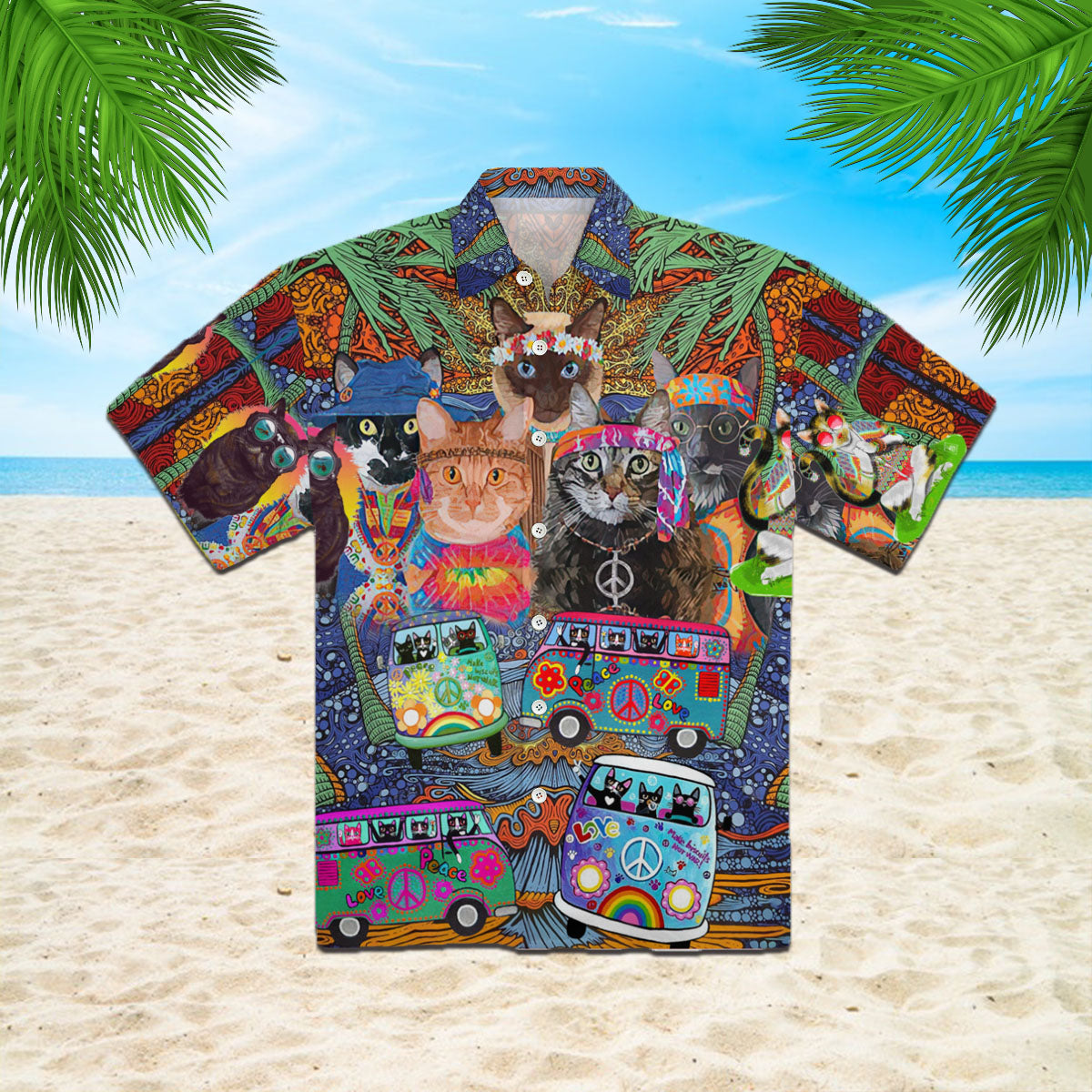 Oragontee Colorful Hippie Van And Cat Unisex Hawaii Shirt For Men Women Adult Ha9228