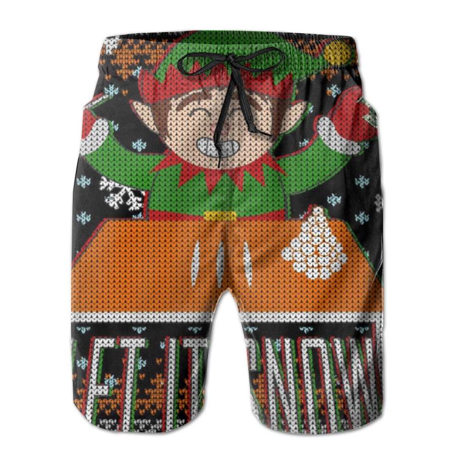 2 Pack Funny X Mas Let It Snow Elf Ugly Christmas Sweater Poster Men Swim Trunks Drawstring Elastic Waist Quick Dry Beach Shorts with Mesh Lining Swimwear Bathing Suits